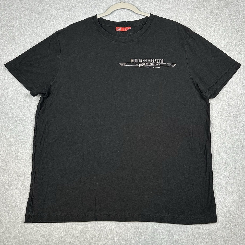 Vintage Puma Schuhfabrik Shirt Adult XL Black VTG Graphic Tee RARE Single Stitch